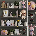 Cute Decorative Ornament Set With Figurines Plants Books And Photo Frames For Home Shelf