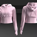 Pink Cropped Hoodie Front And Back View With Ribbed Hem And Cuffs