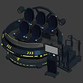 VR Experience Simulator With Circular Seating Yellow Lights Control Console And Screen 3d model