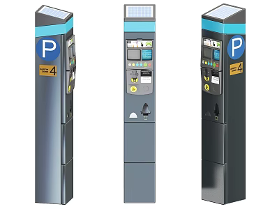 Commercial Equipment Parking Payment Machines With Solar Panels Display Screens And Control Panels 3d model