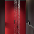 Modern Bathroom With Marble Countertop Mirrors And Red Accents