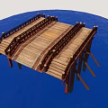 Traditional Wooden Bridge With Brown Planks Over Blue Water Surface And Railings