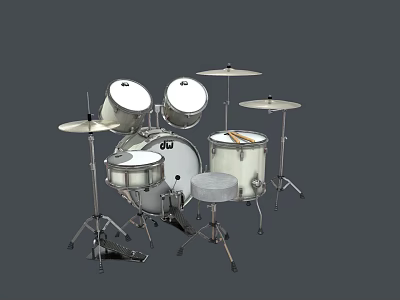 Professional Drum Set With Cymbals Stands And Stool For Musical Instruments 3d model