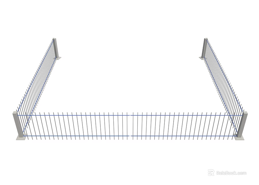 Sturdy Outdoor Metal Fence With Vertical Bars And Concrete Base For Security 3d model 
