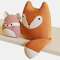Cute Pink and Orange Fox Shaped Plush Toys on White Shelf with Soft Velvet Texture