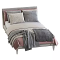 Modern Cozy Double Bed With Soft Pillows Warm Blankets And Neutral Tones 3d model