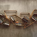 Geometric Wall Mounted Shelves With Modern Metallic Frame And Stacked Books For Contemporary Room Decoration