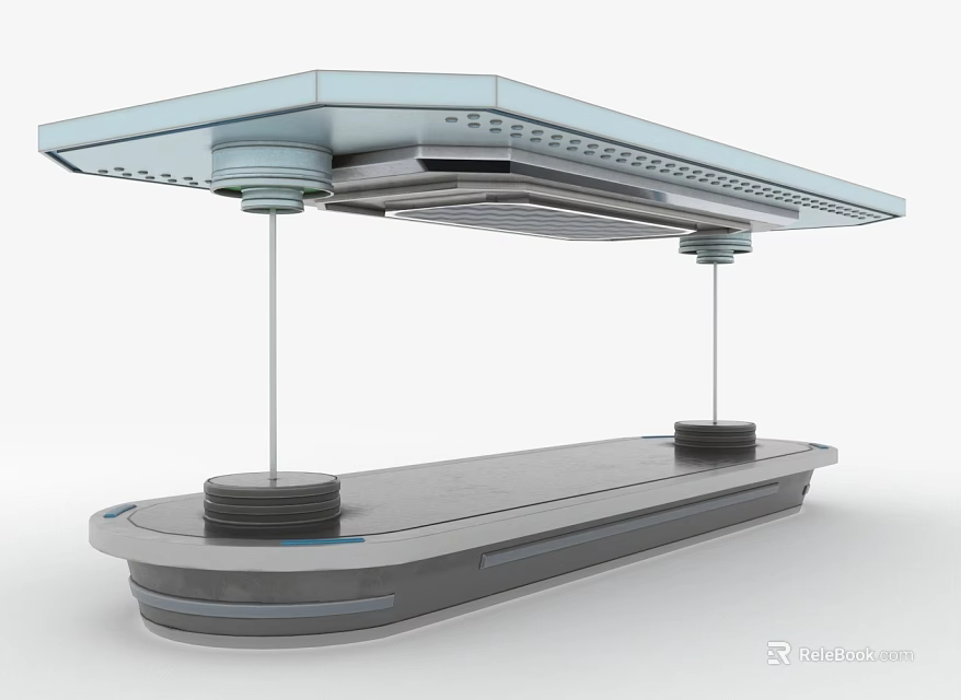 Futuristic Platform Structure With Upper Deck Suspended By Rods And Lower Base Modules 3d model 