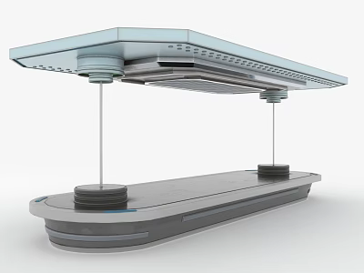 Futuristic Platform Structure With Upper Deck Suspended By Rods And Lower Base Modules 3d model