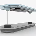 Futuristic Platform Structure With Upper Deck Suspended By Rods And Lower Base Modules