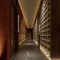 Elegant Modern Restaurant Interior With Wooden Screen Pendant Lights And Green Plants