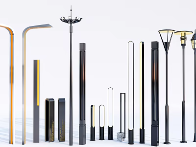 Modern Outdoor Lights With Various Designs Different Heights And LED Illumination 3d model