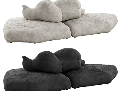 Soft Gray And Black Plush Sofa Design With Comfortable Cushions And Modern Style 3d model