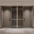 Modern Hotel Corridor Interior With Wooden Panels Carpeted Floor And Recessed Lighting