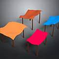 Colorful Modern Tables With Orange Red Blue Tops And Wooden Legs Design