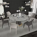 Modern Round Marble Dining Table Set With Gray Brown Chairs Rug And Lighting 3d model