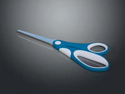 Blue And White Handle Scissors With Sharp Metal Blade And Comfortable Grip 3d model