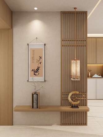 New Chinese Style Light Luxury Middle Ancient Style Solid Wood Grille Home Partition Hallway 3d model