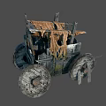 Vintage Wooden Wagon With Tattered Cloth Roof And Large Worn Wheels