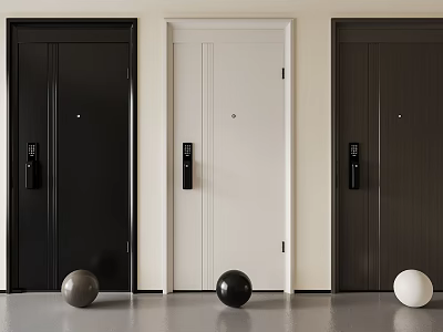 Modern Interior Doors In Black White And Dark Brown With Decorative Balls 3d model