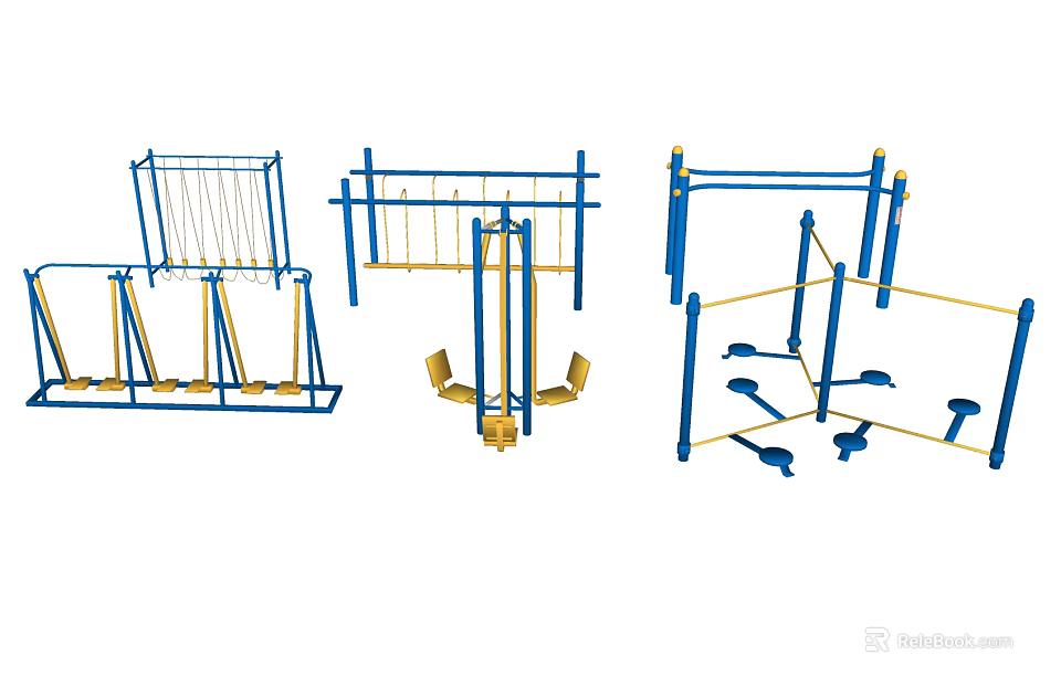 Multifunctional Outdoor Sports Equipment With Blue Yellow Climbing Frame Swings And Parallel Bars 3d model 