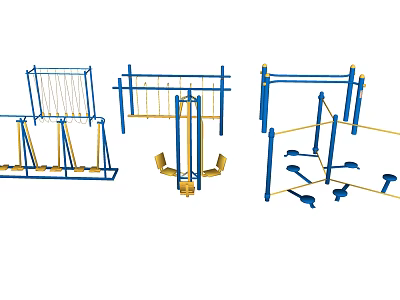 Multifunctional Outdoor Sports Equipment With Blue Yellow Climbing Frame Swings And Parallel Bars 3d model