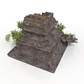 Ancient Multi tiered Stone Pyramid Structure Surrounded By Small Trees On White Background 3d model