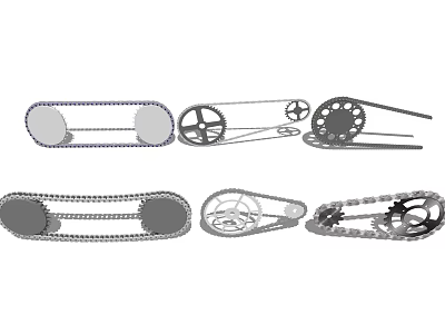 Various Mechanical Transmission Parts With Chains Gears And Pulleys 3d model