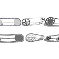 Various Mechanical Transmission Parts With Chains Gears And Pulleys