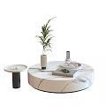 Round Marble Coffee Table With Plant Tray Book And Decorative Items 3d model