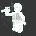 Building Block Figure Holding Camera Wearing Vest And Shirt With Blue Pants On Dark Background
