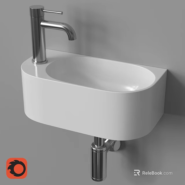 Modern Minimalist Wall Mounted White Ceramic Wash Basin With Chrome Faucet 3d model 