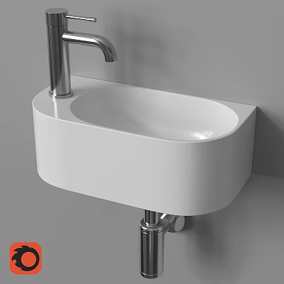 Modern Minimalist Wall Mounted White Ceramic Wash Basin With Chrome Faucet 3d model