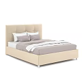 Comfortable Modern Double Bed With Beige Upholstered Headboard Gray Bedding And White Sheets 3d model