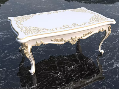White Coffee Table With Gold Ornate Carvings And Elegant Carved Legs Design 3d model