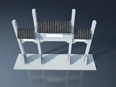 Chinese Style Swing Door Architectural Structure With Traditional Roof And White Columns 3d model