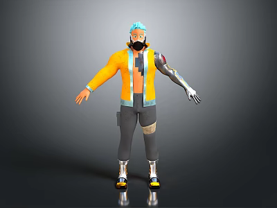 3D Character With Teal Hair Goggles Yellow Jacket And Reflective Shoes 3d model