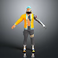3D Character With Teal Hair Goggles Yellow Jacket And Reflective Shoes