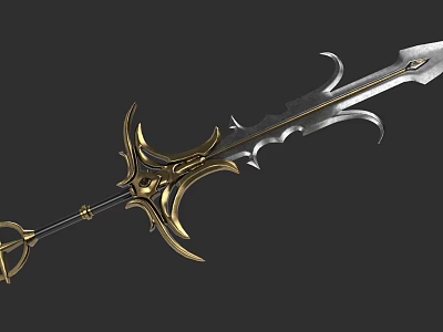 Ornate Fantasy Spear Weapon With Gold Silver Intricate Detailed Decorative Design 3d model