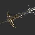 Ornate Fantasy Spear Weapon With Gold Silver Intricate Detailed Decorative Design