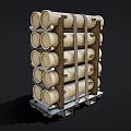 Military Weapons Cylindrical Artillery Shells Stacked on Wooden Rack for Storage