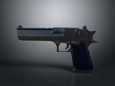Modern Metal Pistol With Textured Grip And Sleek Body On Reflective Surface 3d model