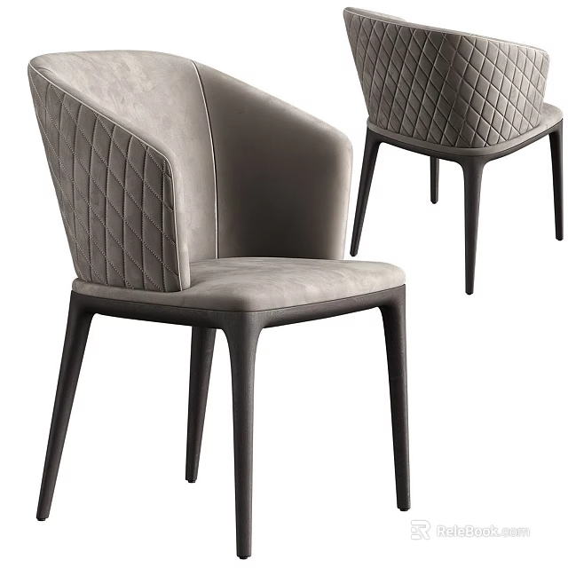 Modern Gray Upholstered Dining Chairs With Quilted Backrest And Black Legs 3d model 