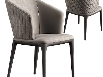 Modern Gray Upholstered Dining Chairs With Quilted Backrest And Black Legs 3d model