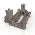Ancient Medieval Castle Ruins Featuring Stone Towers Archways And Overgrown Vegetation