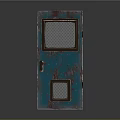 Blue Rusty Door With Mesh Window And Small Square Panel Design 3d model