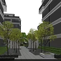 Modern Residential Community Garden Landscape With Lush Green Plants And Neat Stone Paved Walking Path