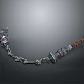 Detailed Warhammer Weapon With Metal Chain And Red Gemstone Decorative Handle