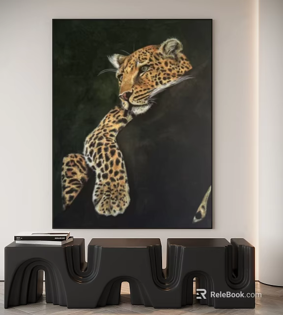 Leopard Animal Painting Featuring Stretched Pose In Modern Interior Wall Art 3d model