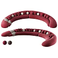 Red Curved Irregular Sofa With White Gray Cushions And Decorative Balls 3d model